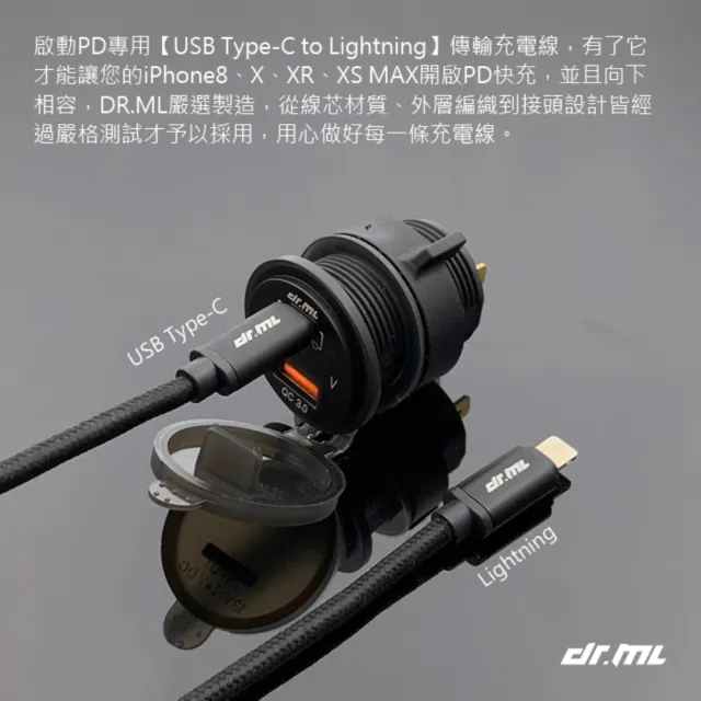 【Dr.ML駒典科技】全彩電壓QC快充超越4.2A足瓦雙USB充電座(光圈造型 加強防水 保險絲線組 機車USB車充)