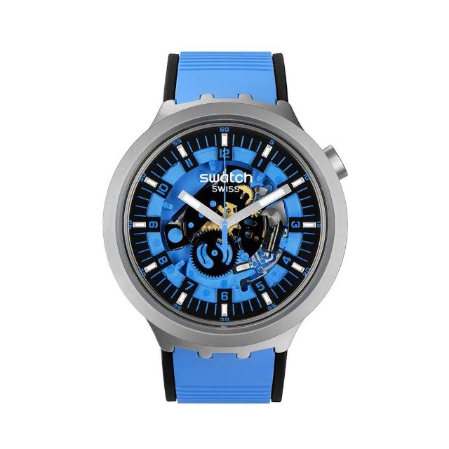 【SWATCH】AZURE BLUE DAZE 大錶面金屬手錶/男錶/女錶/瑞士製造 SB07S106(47mm)