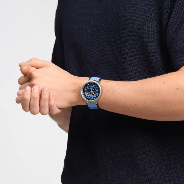 【SWATCH】AZURE BLUE DAZE 大錶面金屬手錶/男錶/女錶/瑞士製造 SB07S106(47mm)