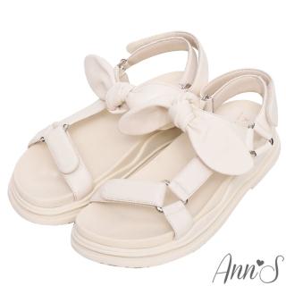 【Ann’S】柔軟羊皮大蝴蝶結可拆-升級彈力厚底魔鬼氈涼鞋4cm(米白)