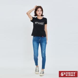 【5th STREET】女裝 牛仔褲 直筒褲 女長褲 牛仔 顯瘦 彈性 棉質 臺灣製 中藍(9A4742)