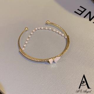 【ANGEL】雙層蝴蝶珍珠開口可調整彈性手環(金色)