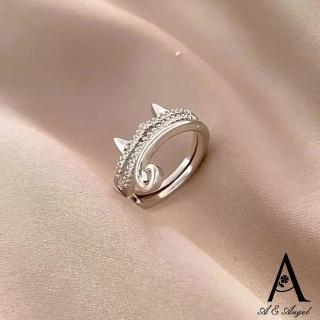 【ANGEL】純真貓咪耳水鑽開口可調節戒指(銀色)