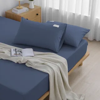 【GOLDEN-TIME】240織精梳棉三件式枕套床包組-深海藍(特大)