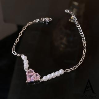 【ANGEL】甜美粉漾愛心珍珠手鍊(銀色)