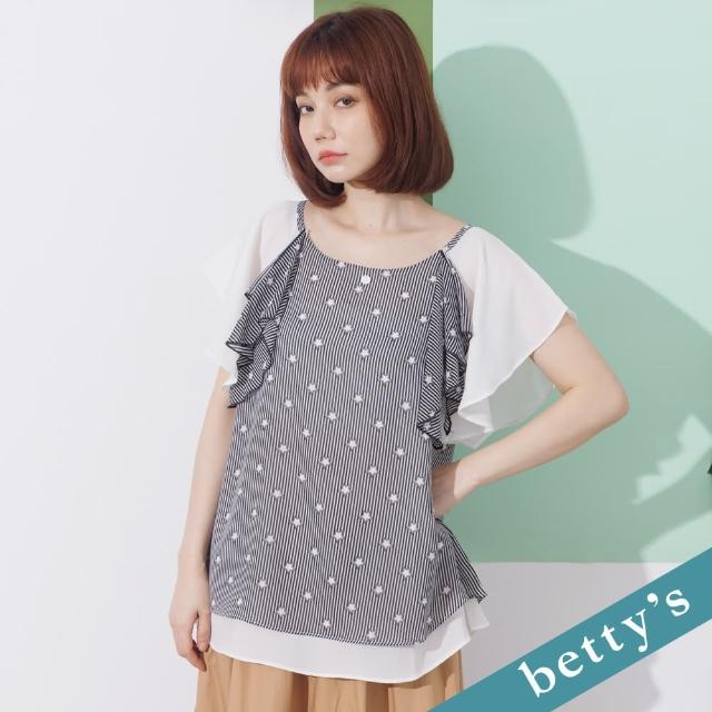 【betty’s 貝蒂思】假兩件星星條紋雪紡上衣(黑色)