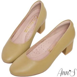 【Ann’S】每日優雅-小羊皮圓頭粗跟全真皮包鞋5cm(黃)