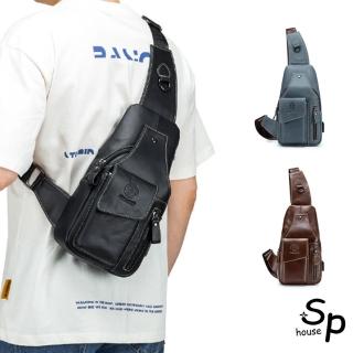 【Sp house】復古隨性全真牛皮單肩斜背男用包(3色可選)