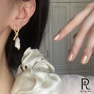 【RJ New York】法式奢華巴洛克打結天然淡水珍珠耳環(白色)