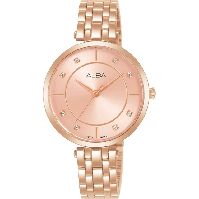 【ALBA】簡約流線百搭氣質晶鑽女錶-玫瑰金x粉 32mm(ARX074X1/Y121-X160P)
