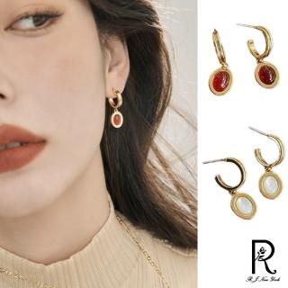 【RJ New York】氣質顯眼天然紅瑪瑙白蝶貝耳環(2色可選)