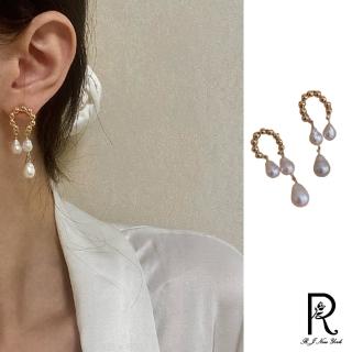 【RJ New York】復古華麗巴洛克不規則天然珍珠耳環(白色)