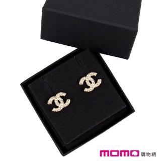 【CHANEL 香奈兒】針式耳環(經典雙C 大小珍珠 淡金)