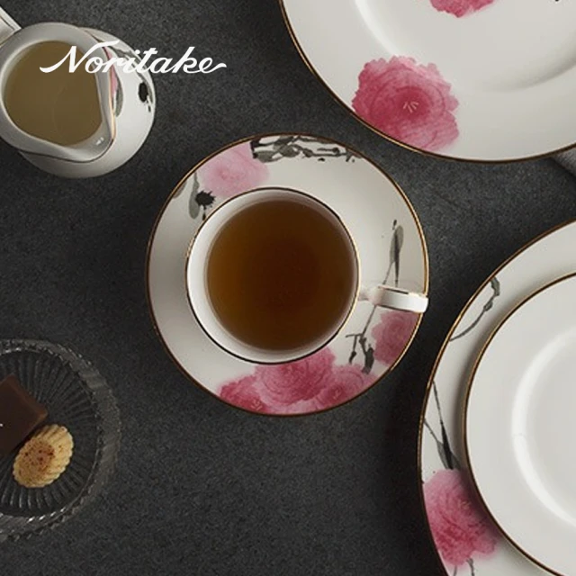 NORITAKE 紅纓花瓣金邊骨瓷-咖啡對杯(新品上市 禮盒組)