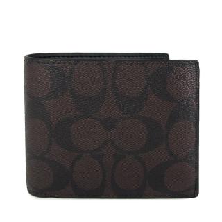 【COACH】防刮LOGO雙折式短夾(咖黑色、附獨立式窗型卡夾)