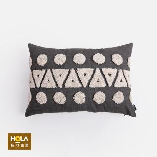 【HOLA】三角圓仿麻立體繡花腰枕35x50cm-礫灰白