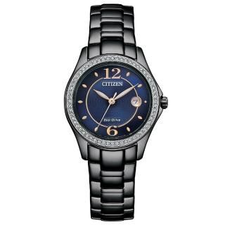 【CITIZEN 星辰】光動能 魅力璀璨晶鑽時尚女錶-藍x黑/29.5mm 母親節限定(FE1255-84L)