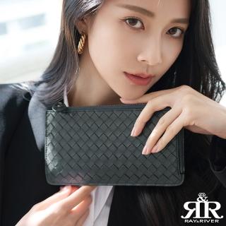 【2R手工真皮】葛洛莉雅 Gloria 梭織羊皮美型拉鍊長夾 深霧藍(皮夾)