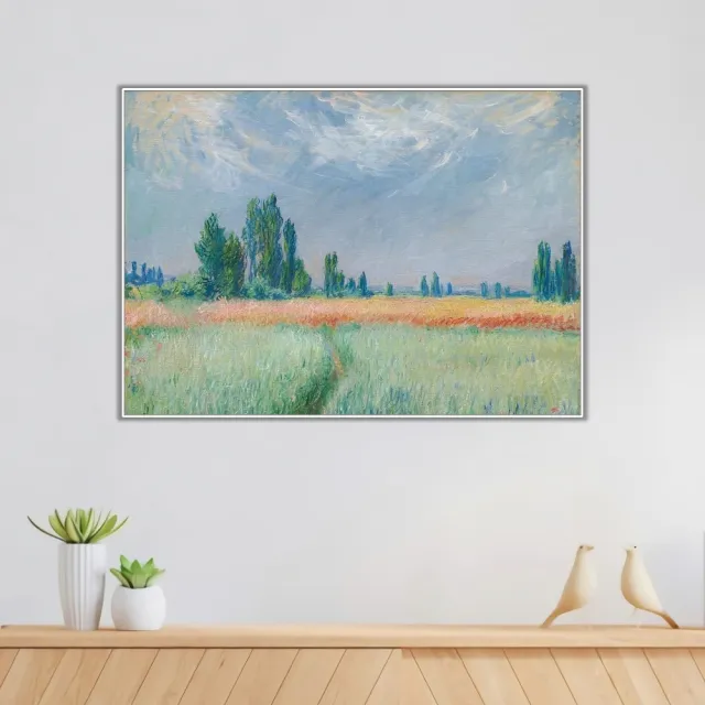 《麥田》莫內Monet．印象派畫家 世界名畫 經典名畫 風景油畫-白框60x80CM