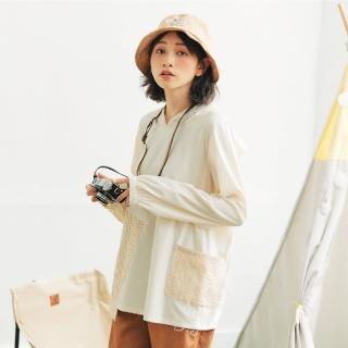 【Dailo】MIT涼感面料拼接連帽長袖上衣(藍 白)