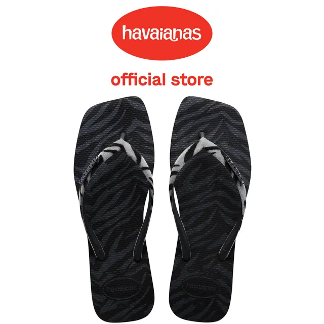 【havaianas 哈瓦仕】拖鞋 女鞋 夾腳拖 方形 動物紋 Slim Square Velvet方形 黑色 4148277-0090W(哈瓦士)