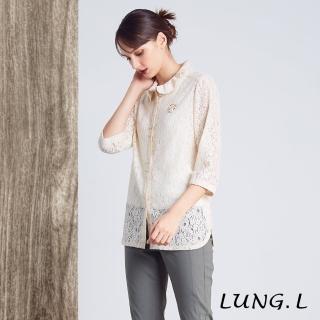 【LUNG.L 林佳樺】LL69A#高雅米色蕾絲長版七分袖罩衫(女裝 防曬)