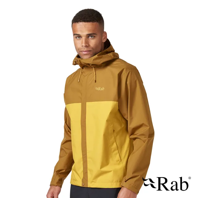 【RAB】Downpour Eco Jacket 輕量防風防水連帽外套 男款 足跡褐/撒哈拉黃 #QWG82