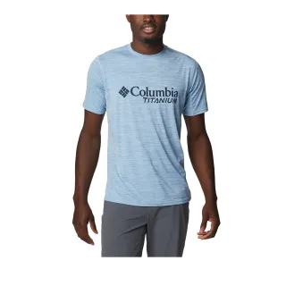 【Columbia 哥倫比亞 官方旗艦】男款-鈦 LOGO快排短袖上衣-藍色(UAE51530BL / 2023年春夏)