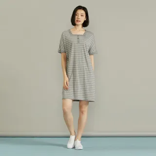 【YVONNE 以旺傢飾】漸層條紋連袖洋裝(迷霧灰)