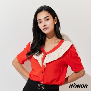 【HONOR 山形屋】蕾絲大V領口短袖襯衫(MOMO獨家限定)