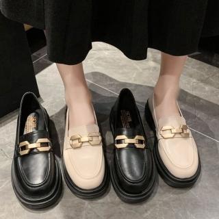 【baibeauty 白鳥麗子】MIT雜誌款皮革金屬釦厚底包鞋(小皮鞋)
