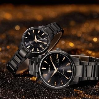 【CITIZEN 星辰】銀河黑金限定 愛戀情人 光動能不鏽鋼 男/女錶 39/29MM(BM7595-89E/EW2595-81E)