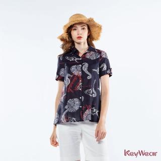 【KeyWear 奇威名品】輕薄海洋生物圖騰短袖襯衫上衣
