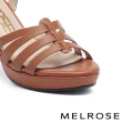 【MELROSE】美樂斯 質感簡約條帶牛皮美型高跟涼鞋(棕)