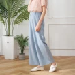 【CUMAR】珍珠釦造型修身寬版長褲(藍 卡)