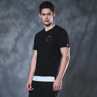 【5th STREET】男裝 短袖 短t 上衣 t恤 TEE logo 假兩件 棉質 黑色(570829)
