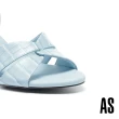 【AS 集團】簡約氣質交叉扭結繫帶鱷魚紋牛皮高跟涼鞋(藍)