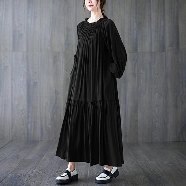 【巴黎精品】現貨+預購 洋裝長袖連身裙(泡泡袖繫帶收腰長款女裙子6色a1ap67)