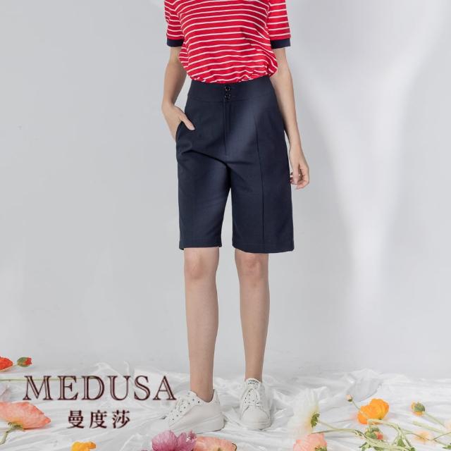 【MEDUSA 曼度莎】現貨-深藍中線直筒短褲（M-XL）｜女短褲 休閒短褲 顯瘦短褲(320-62202)