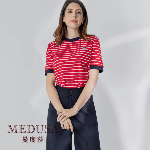 MEDUSA 曼度莎 現貨-紅藍美式 Mickey 條紋T恤（M-XL）｜女上衣 女短袖上衣 短袖T恤(101-73701)