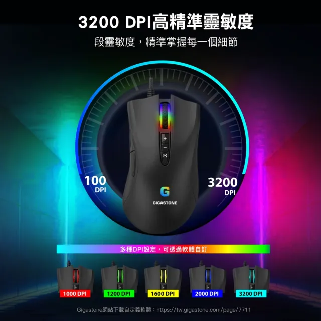 【GIGASTONE 立達】GM-X031 RGB電競滑鼠(3200 DPI/8個自訂按鍵/支持遊戲巨集/全彩1680萬燈光)