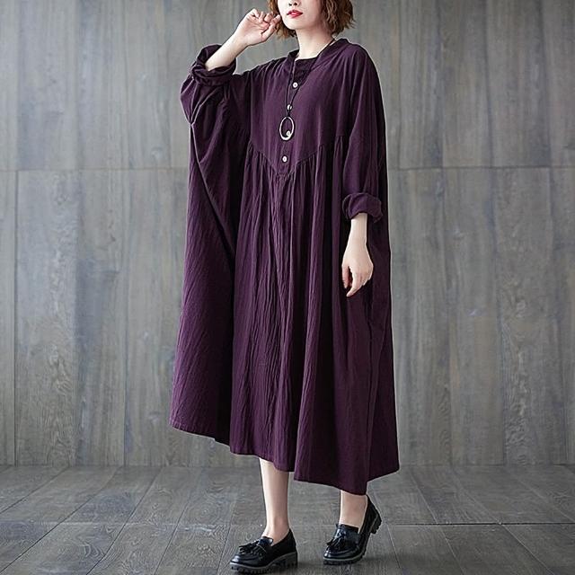 【巴黎精品】現貨+預購 洋裝長袖連身裙(圓領垂感寬鬆長款女裙子2色a1ap65)