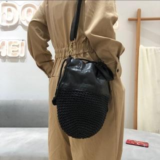 【巴黎精品】現貨+預購 手提包真皮肩揹包(蠟繩編織牛皮水桶包女包包3色a1ak2)