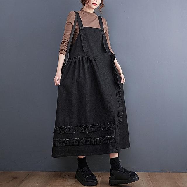 【巴黎精品】現貨+預購 洋裝吊帶連身裙(可調節寬鬆長款休閒女裙子a1ap78)