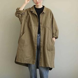 【巴黎精品】現貨+預購 風衣中長款外套(翻領寬鬆大口袋純色女裙子2色a1ap49)