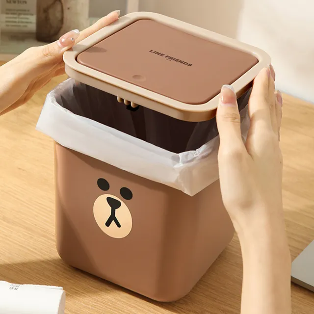 【LINE FRIENDS】熊大莎莉造型彈蓋桌面垃圾桶2.5L