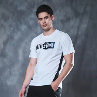 【5th STREET】男裝 短袖 短t 上衣 t恤 TEE logo 剪接 棉質 白色(570839)