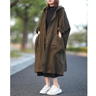 【巴黎精品】現貨+預購 風衣長版外套(連帽工裝純色春季女外套2色a1ap8)