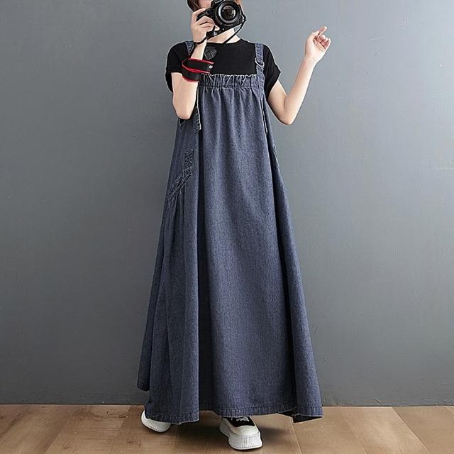 【巴黎精品】現貨+預購 洋裝吊帶連身裙(牛仔寬鬆長款休閒女裙子a1ap3)
