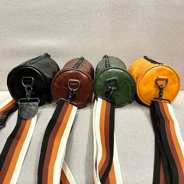 【巴黎精品】現貨+預購 真牛皮側背包真皮革單肩背包托特包手提包隨身女包包(牛皮復古百搭圓筒包4色a1ak57)